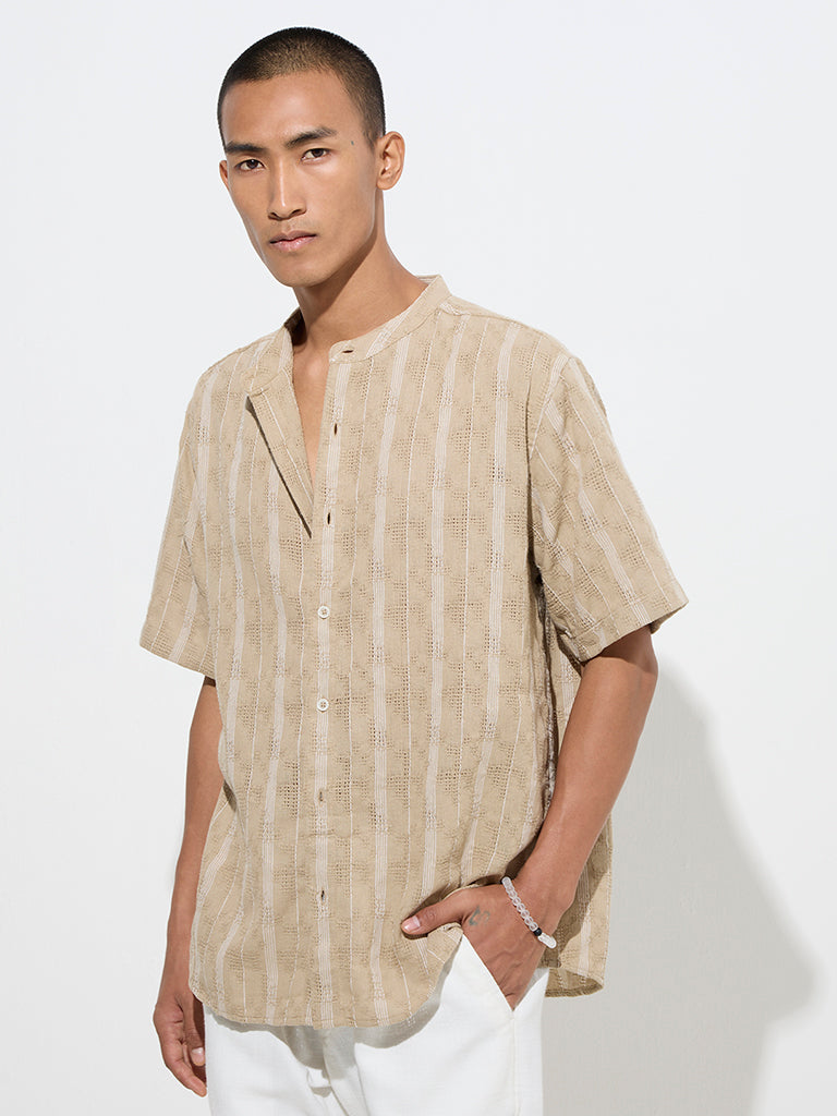 ETA Beige Knit-Textured Relaxed-Fit Cotton Shirt