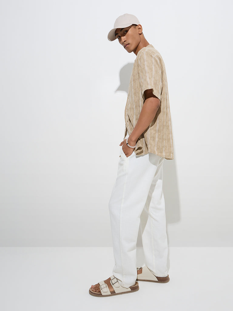 ETA Beige Knit-Textured Relaxed-Fit Cotton Shirt