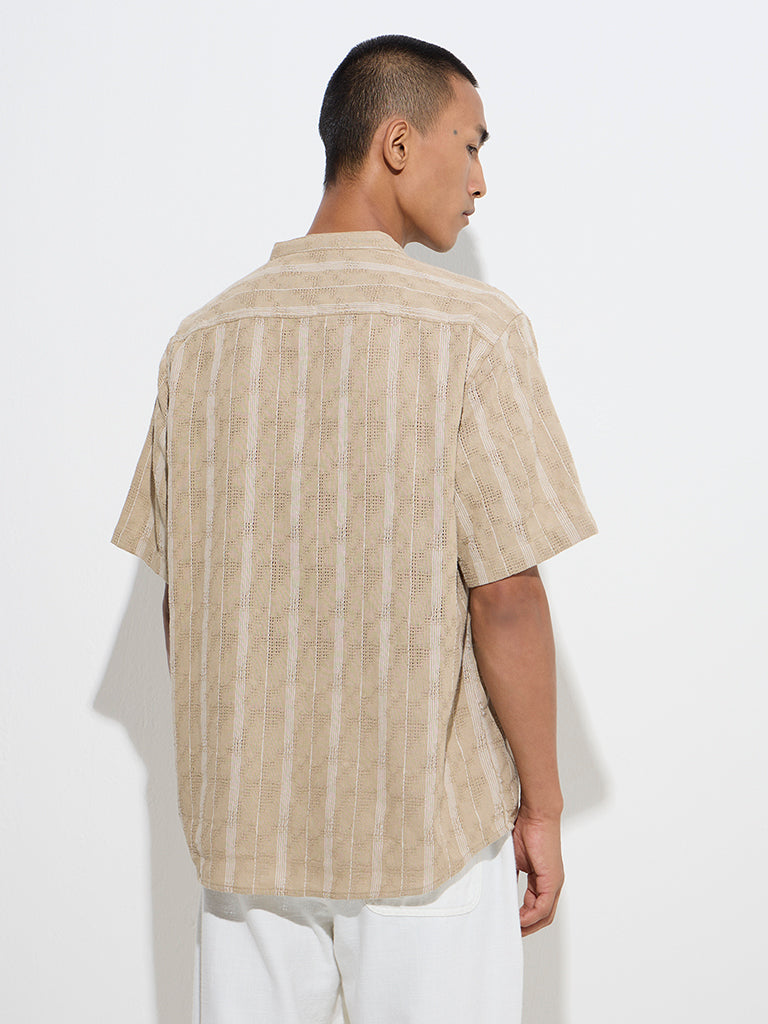 ETA Beige Knit-Textured Relaxed-Fit Cotton Shirt