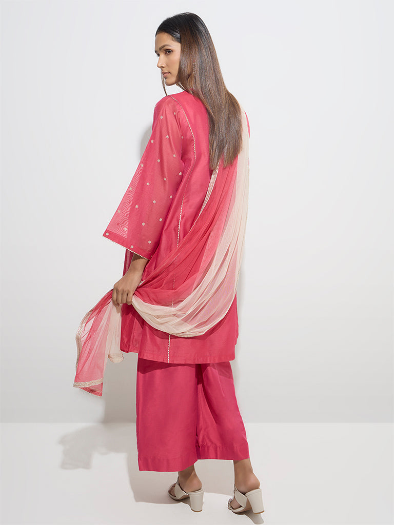 Vark Pink Cotton-Blend Kurta, Inner, Palazzos & Dupatta Set