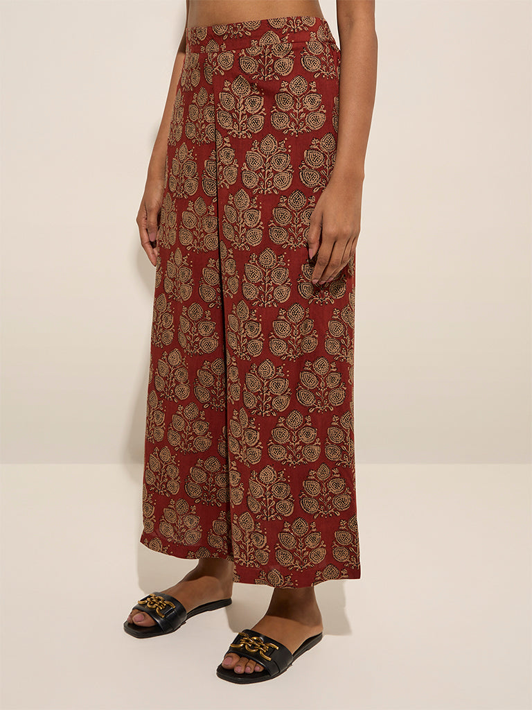 Utsa Maroon Botanical Printed Palazzos