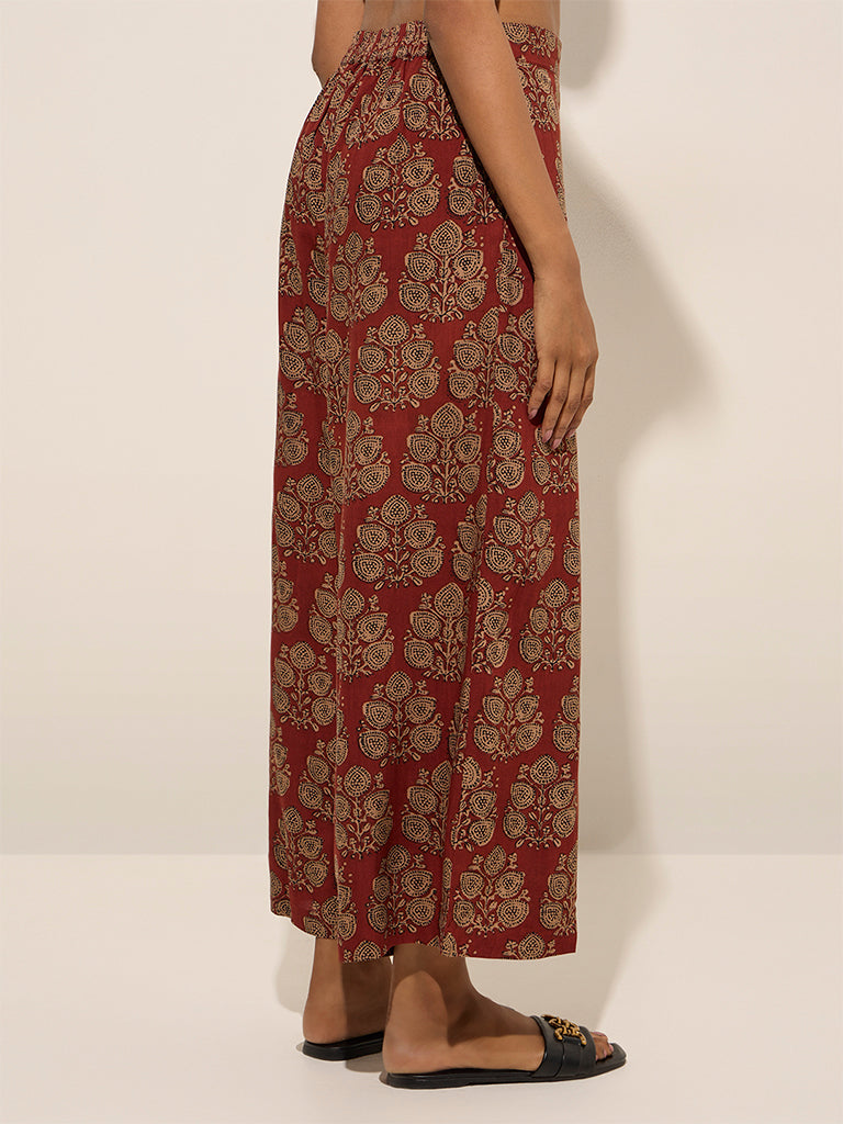 Utsa Maroon Botanical Printed Palazzos