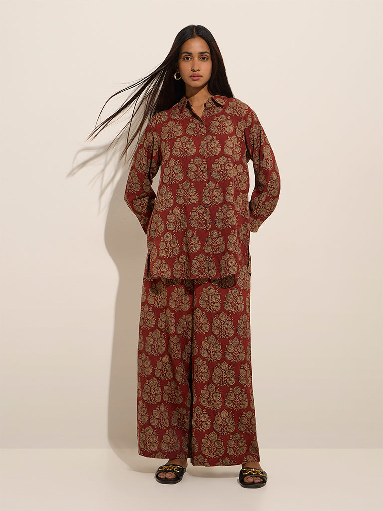 Utsa Maroon Botanical Printed Palazzos