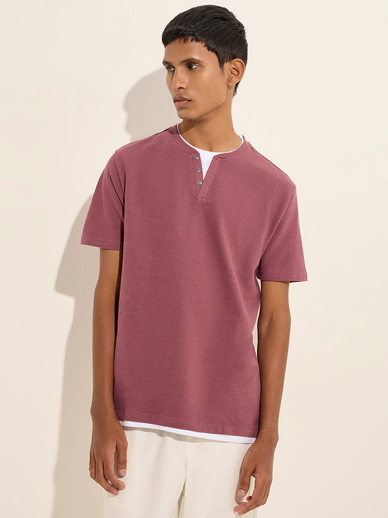 ETA Mauve Solid Slim-Fit Cotton T-Shirt