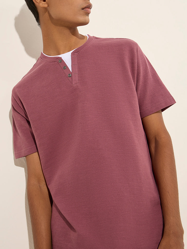 ETA Mauve Solid Slim-Fit Cotton T-Shirt