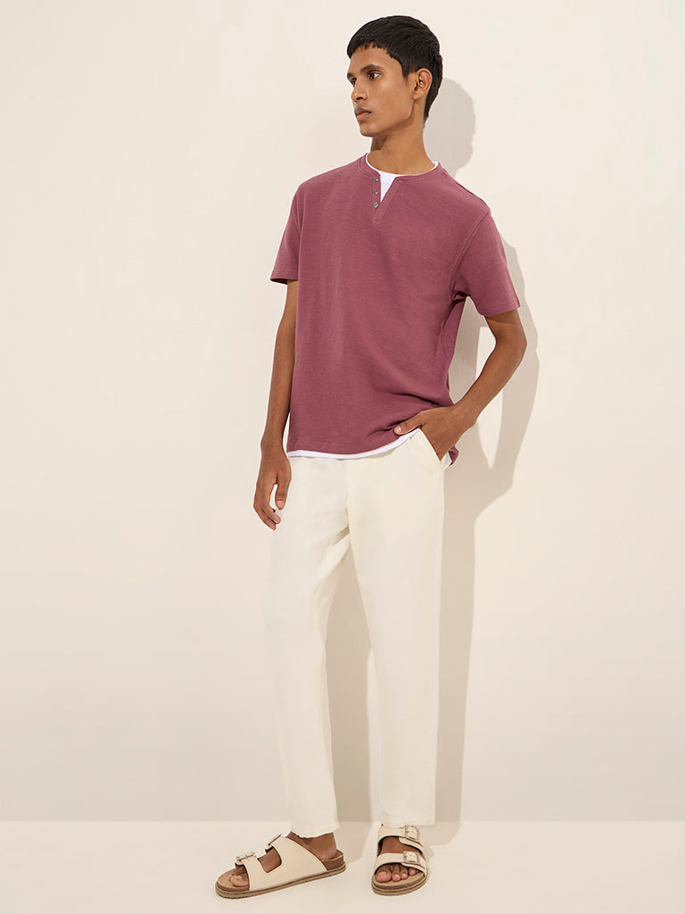 ETA Mauve Solid Slim-Fit Cotton T-Shirt