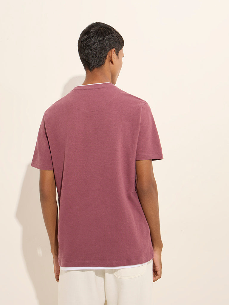 ETA Mauve Solid Slim-Fit Cotton T-Shirt