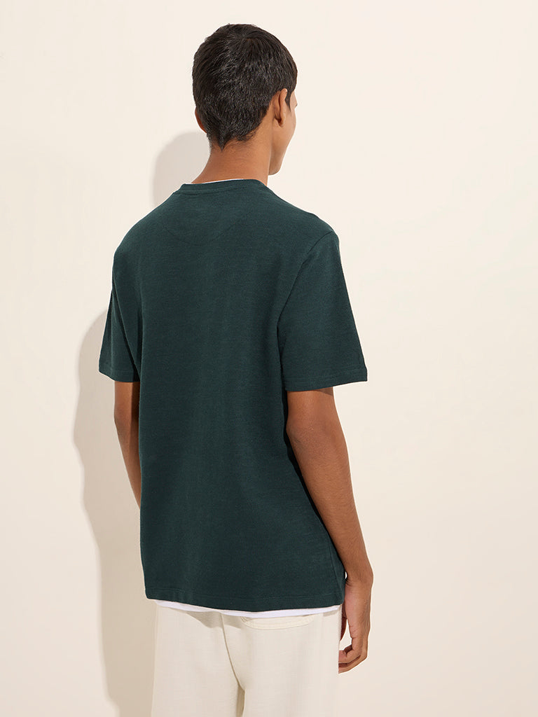 ETA Dark Green Solid Slim-Fit Cotton T-Shirt