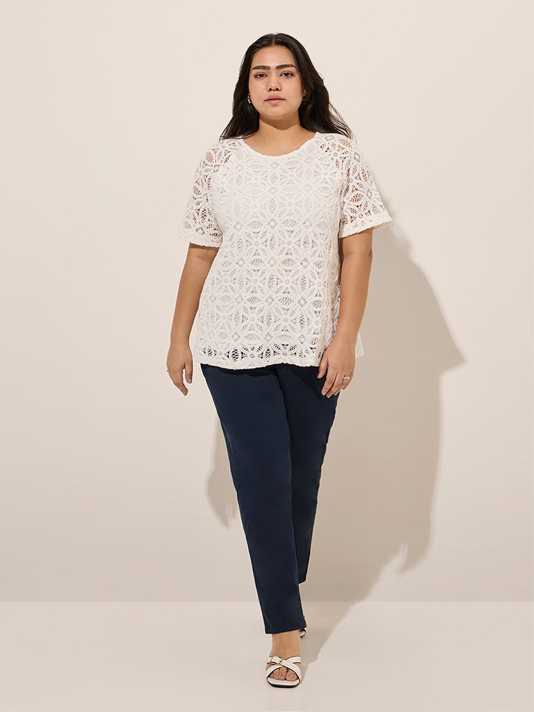 Gia White Floral Lace-Design Top