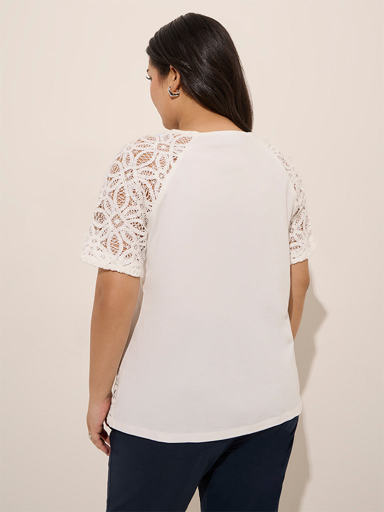 Gia White Floral Lace-Design Top