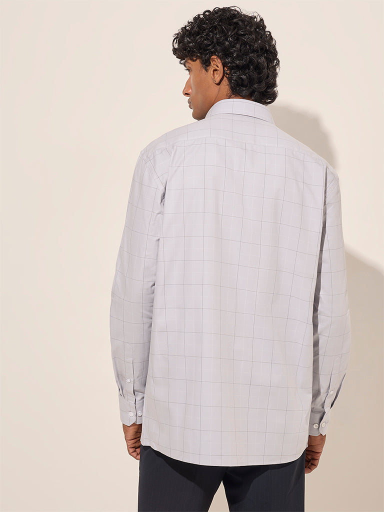 WES Formals Grey Checkered Relaxed-Fit Cotton Shirt