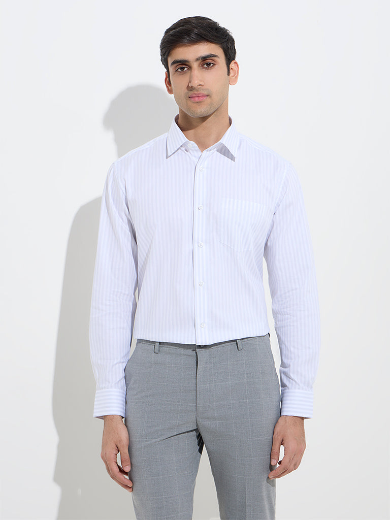 WES Formals White Striped Relaxed-Fit Cotton Shirt