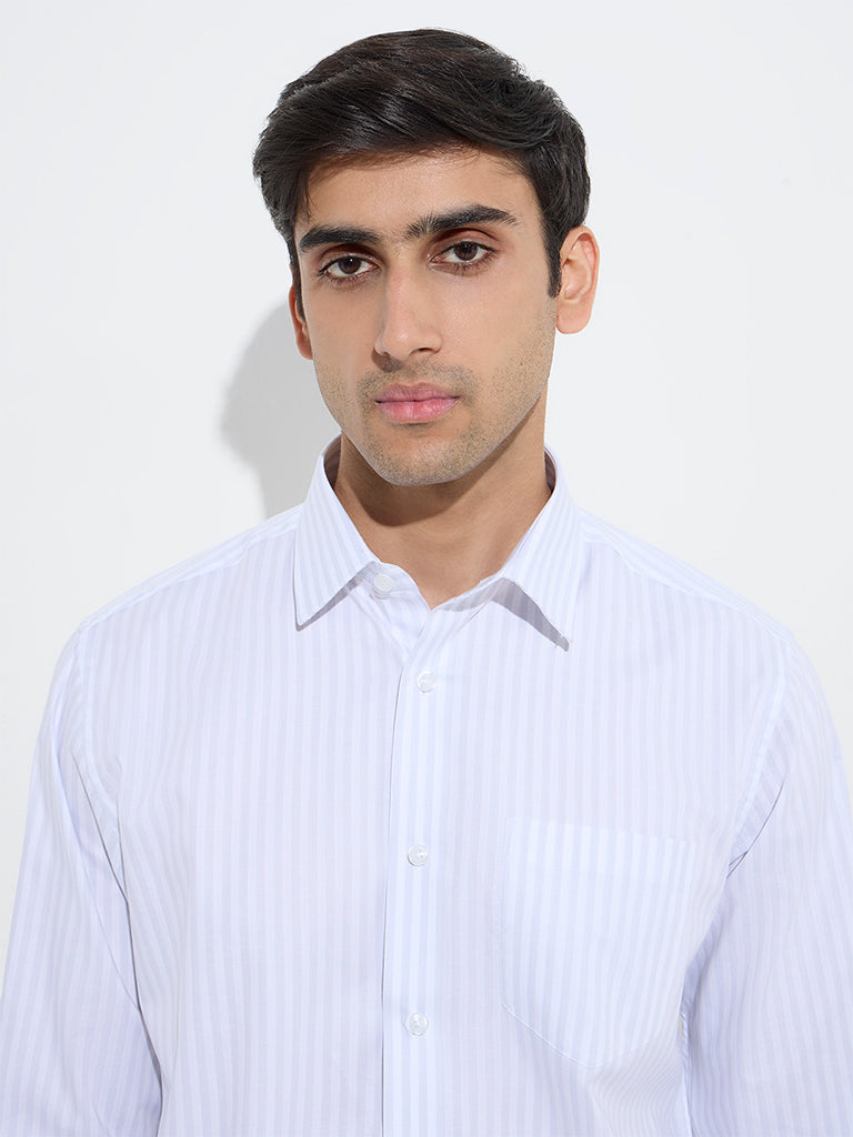 WES Formals White Striped Relaxed-Fit Cotton Shirt