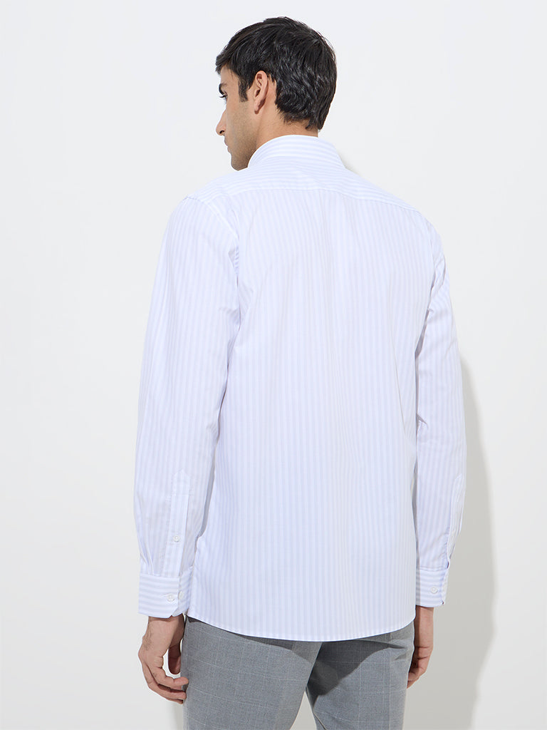 WES Formals White Striped Relaxed-Fit Cotton Shirt