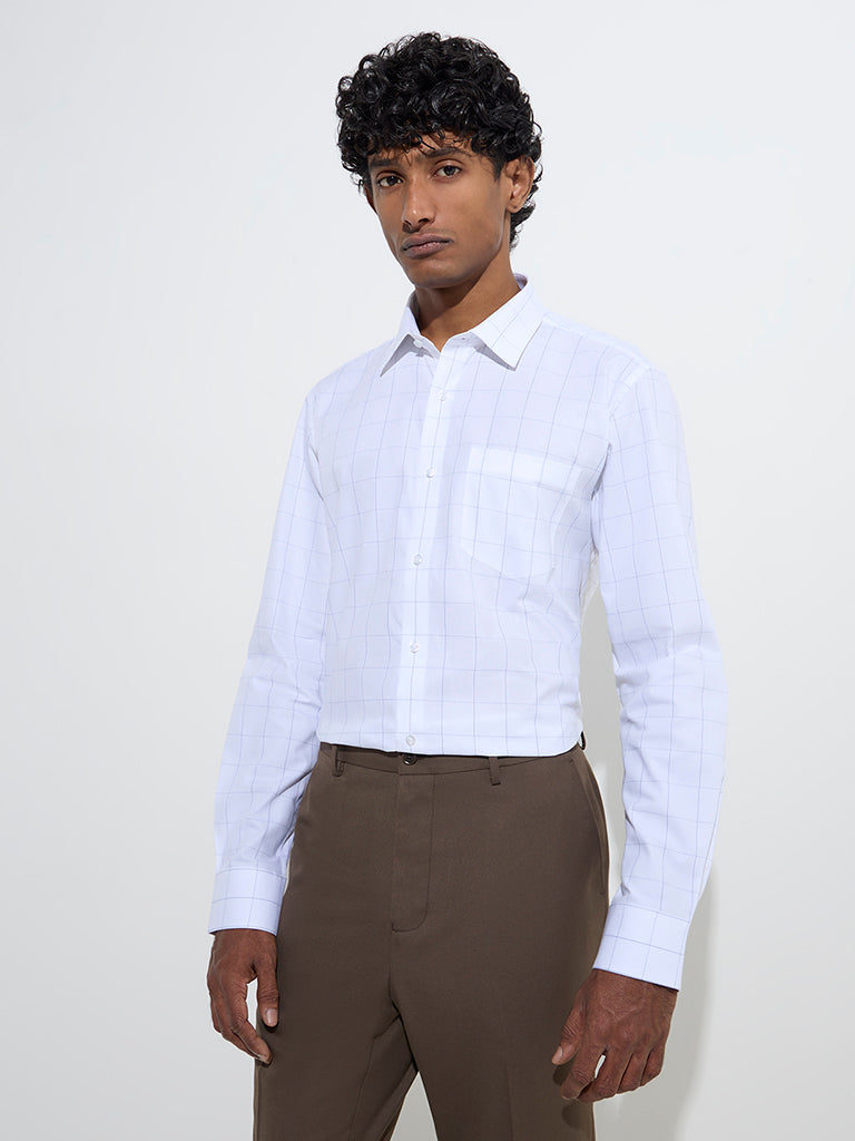 WES Formals White Checks Design Slim-Fit Cotton Shirt