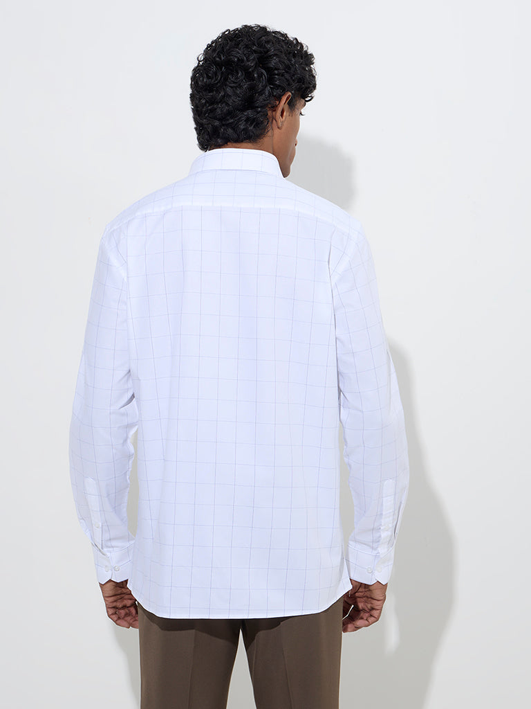 WES Formals White Checks Design Slim-Fit Cotton Shirt