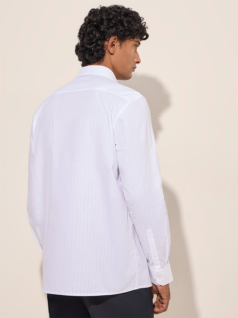 WES Formals White Pinstriped Slim-Fit Cotton Shirt