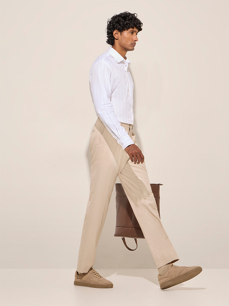 WES Formals White Striped Relaxed-Fit Cotton Shirt