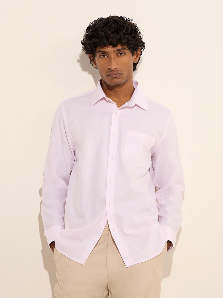 WES Formals Light Pink Slim-Fit Cotton Shirt