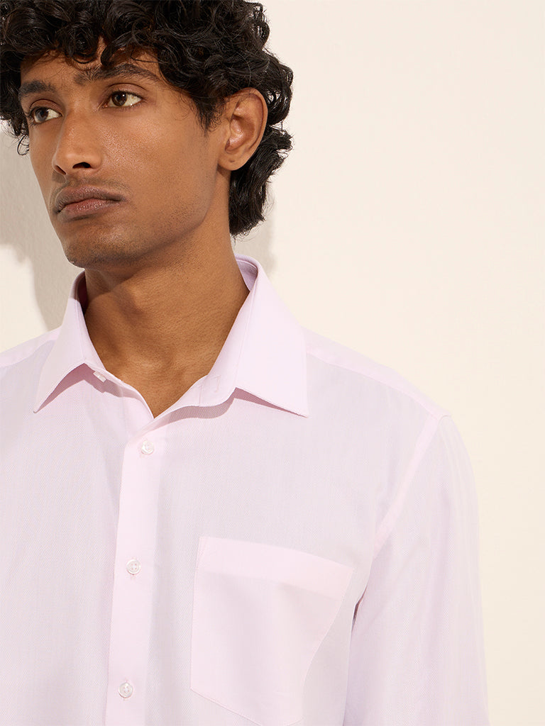 WES Formals Light Pink Slim-Fit Cotton Shirt