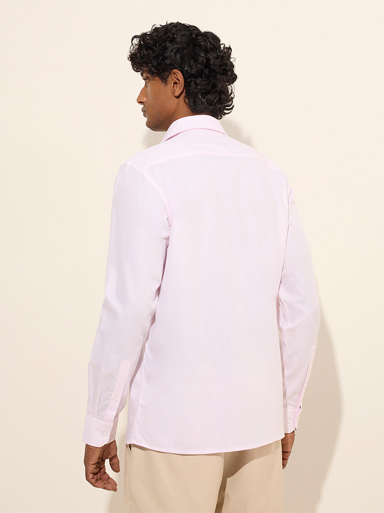 WES Formals Light Pink Slim-Fit Cotton Shirt