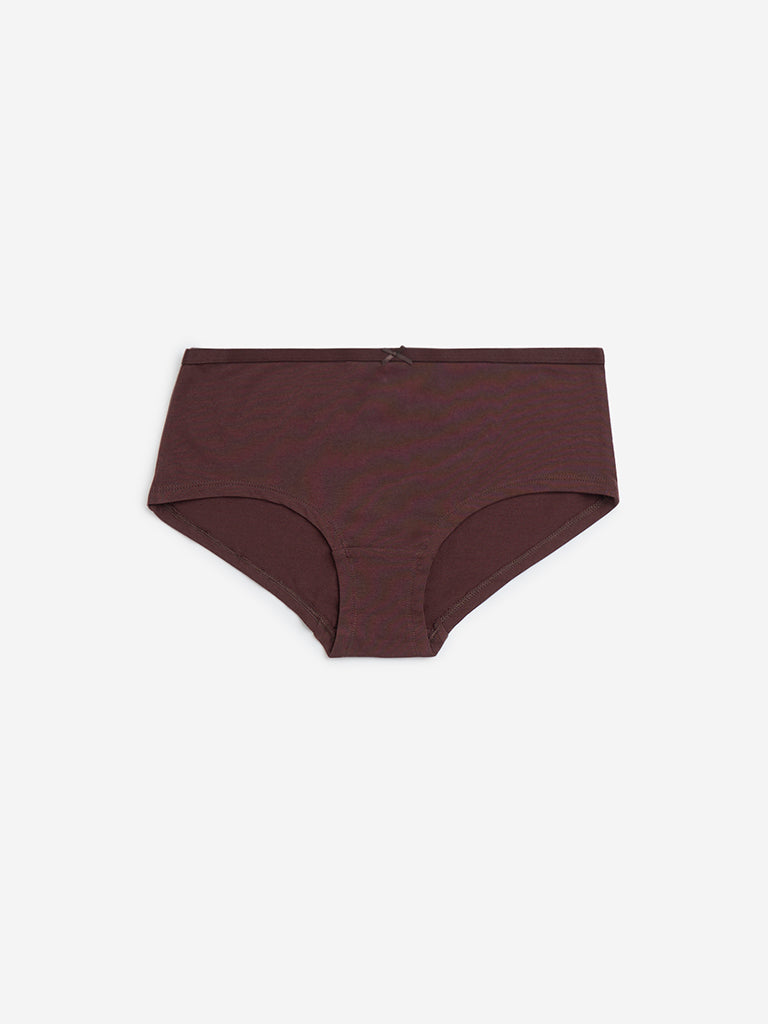 Wunderlove Plum Solid Cotton-Blend Briefs - Pack of 3