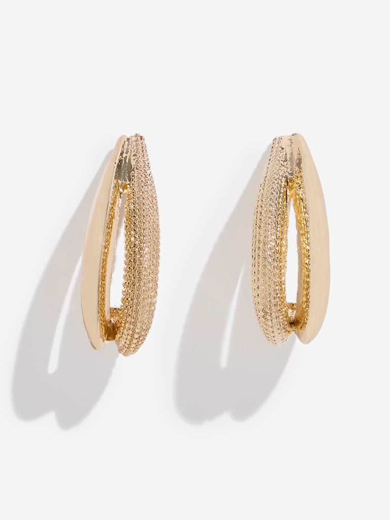 Westside Accessories Gold Textured and Plain Hoop Earrings