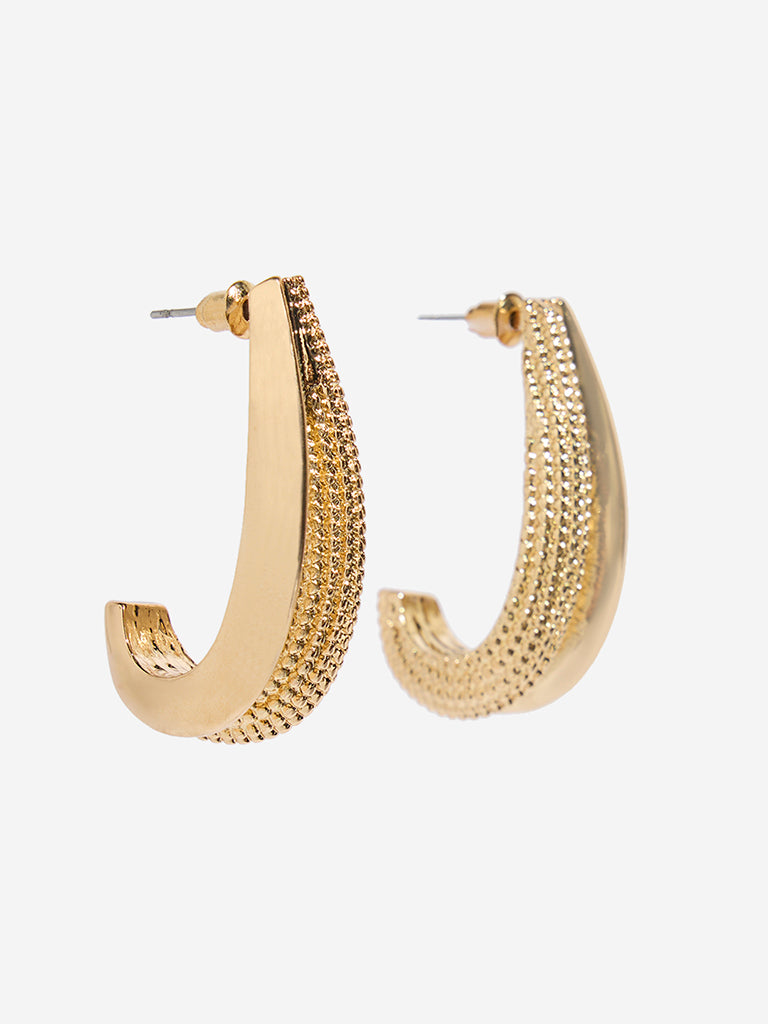 Westside Accessories Gold Textured and Plain Hoop Earrings