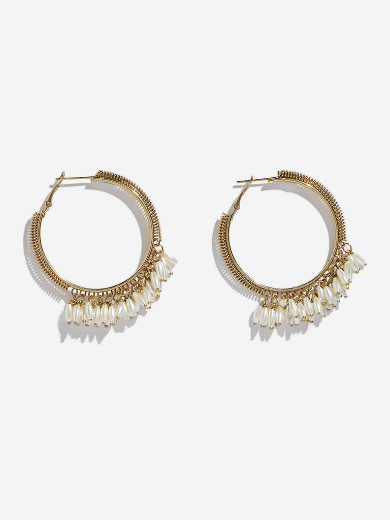 Westside Accessories Gold Rice Pearl Spiral Hoop Earrings