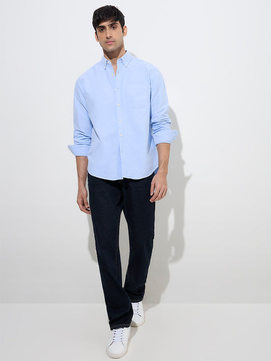 WES Casuals Light Blue Relaxed-Fit Cotton Shirt