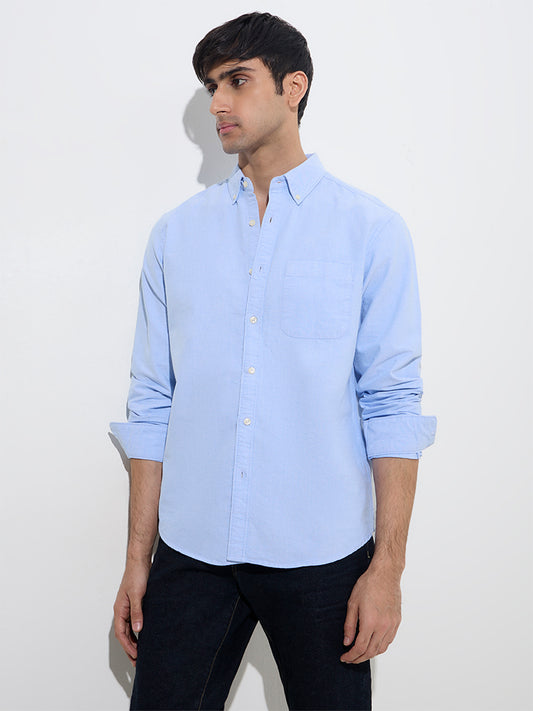 WES Casuals Light Blue Relaxed-Fit Cotton Shirt