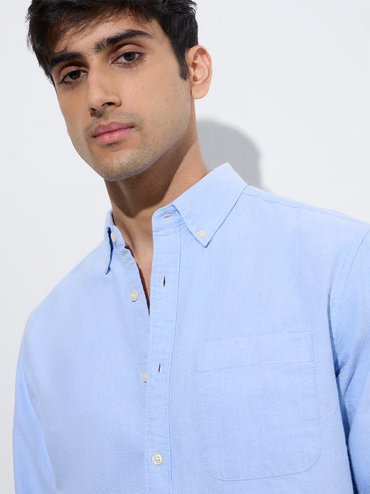 WES Casuals Light Blue Relaxed-Fit Cotton Shirt