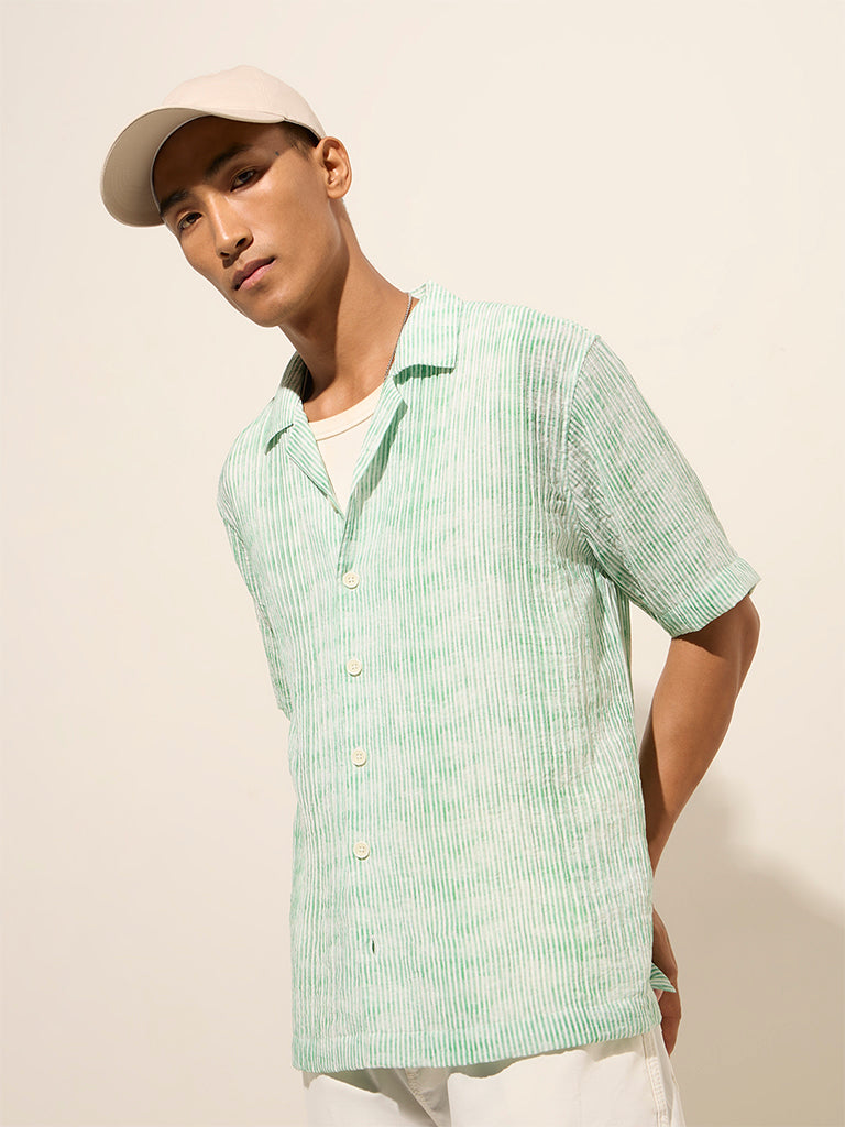 Nuon Green Striped Printed Relaxed-Fit Shirt