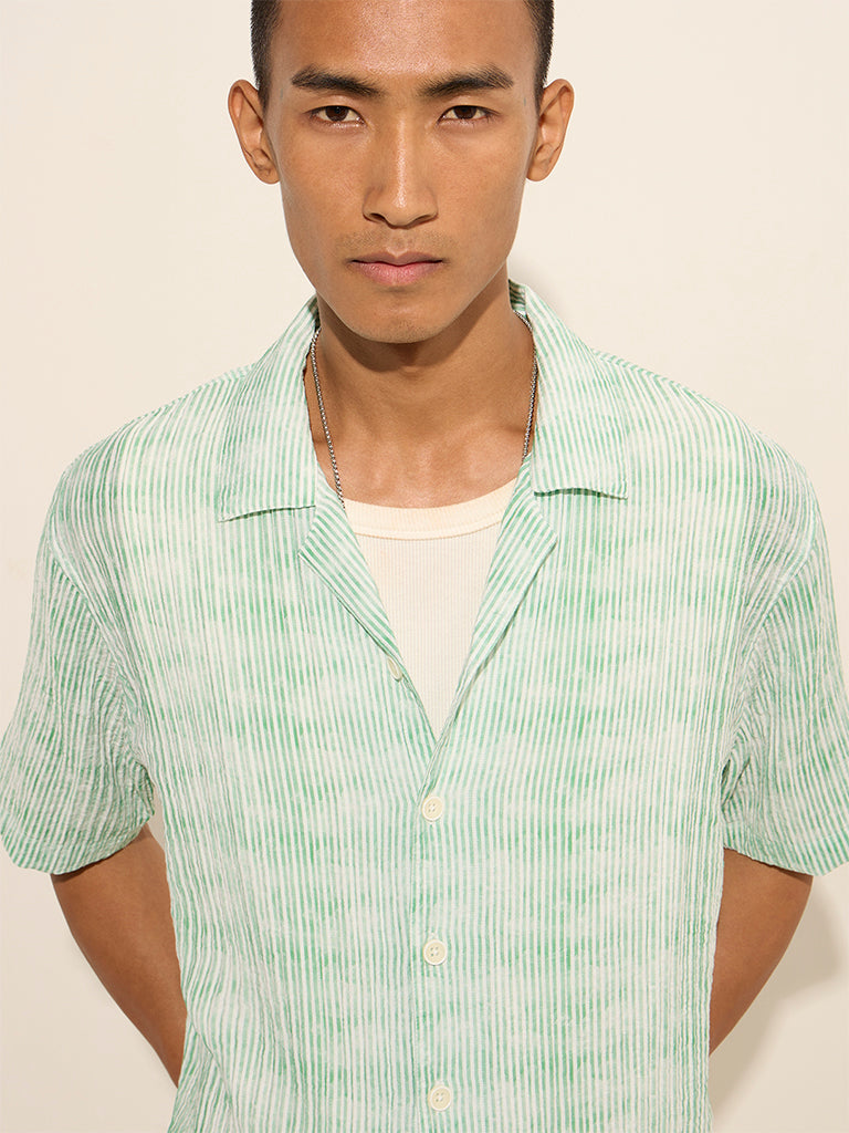 Nuon Green Striped Printed Relaxed-Fit Shirt