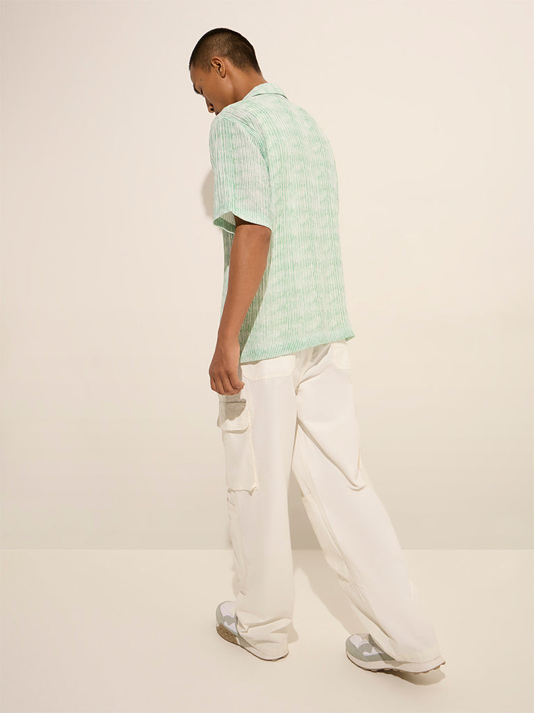 Nuon Green Striped Printed Relaxed-Fit Shirt