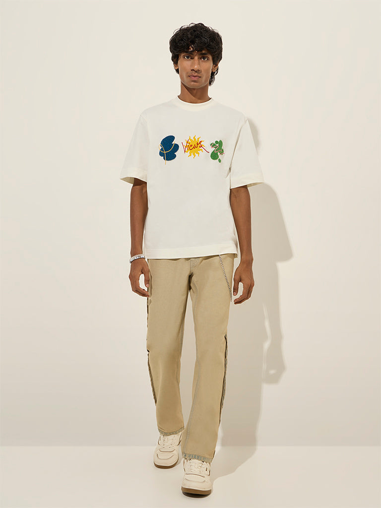 Nuon White Graphic Relaxed-Fit Cotton T-Shirt