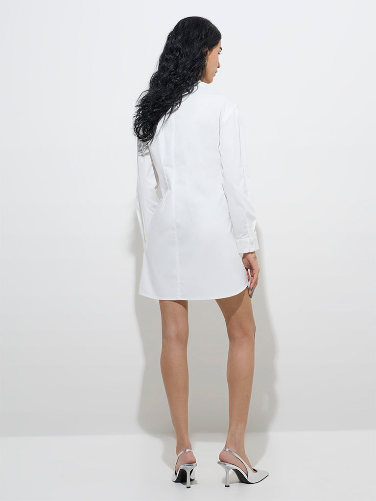 Nuon White Corset-Style Cotton-Blend Shirt Dress