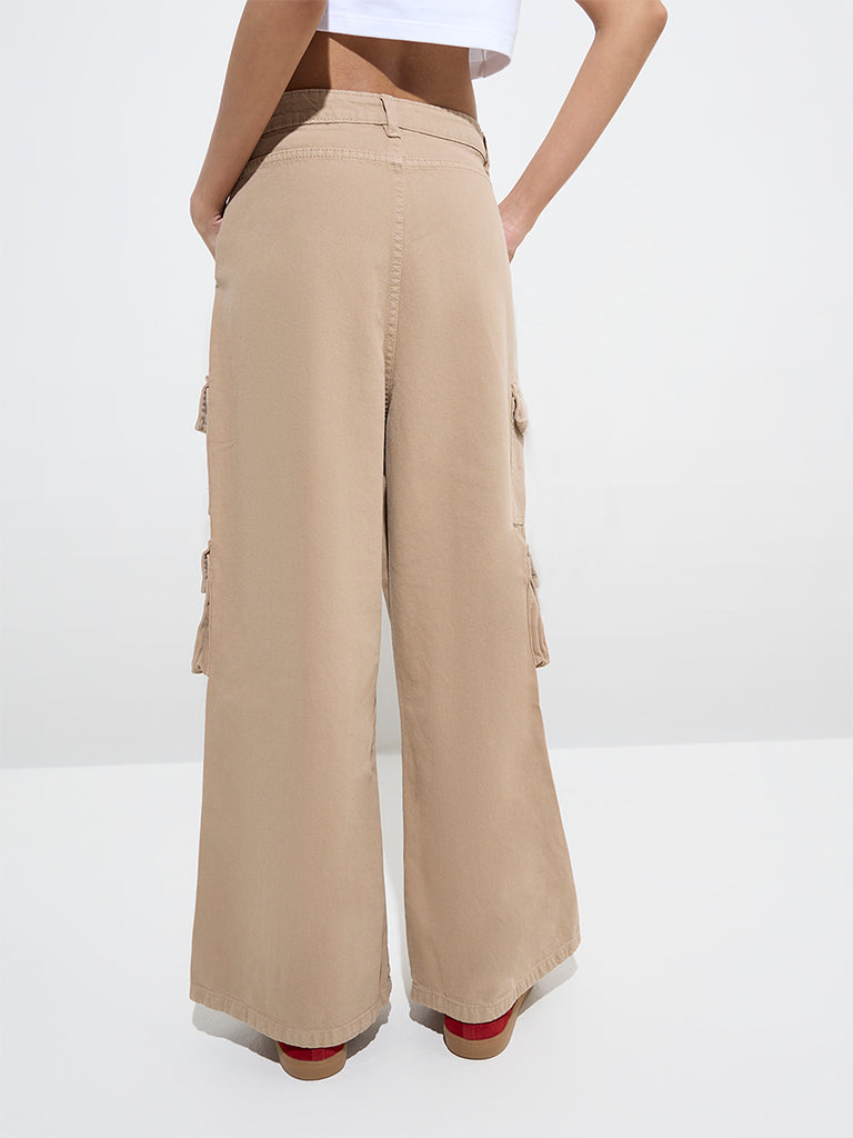 Nuon Beige Cargo-Style Straight - Fit High - Rise Jeans