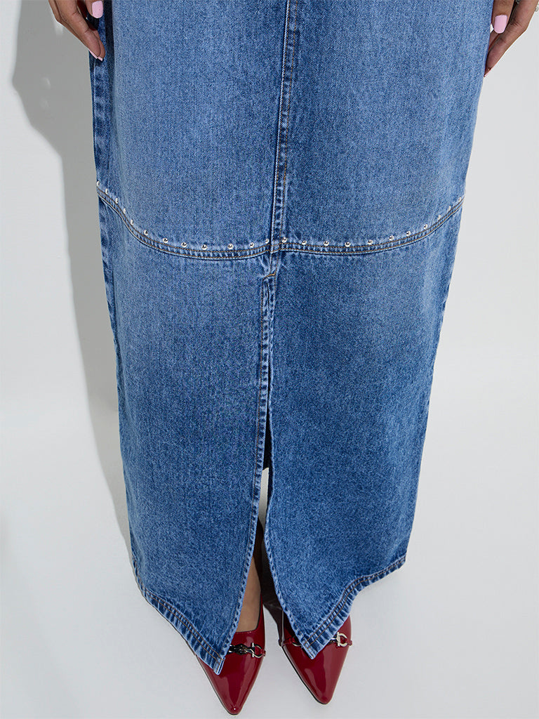 Nuon Blue Slit-Detailed High-Rise Denim Skirt