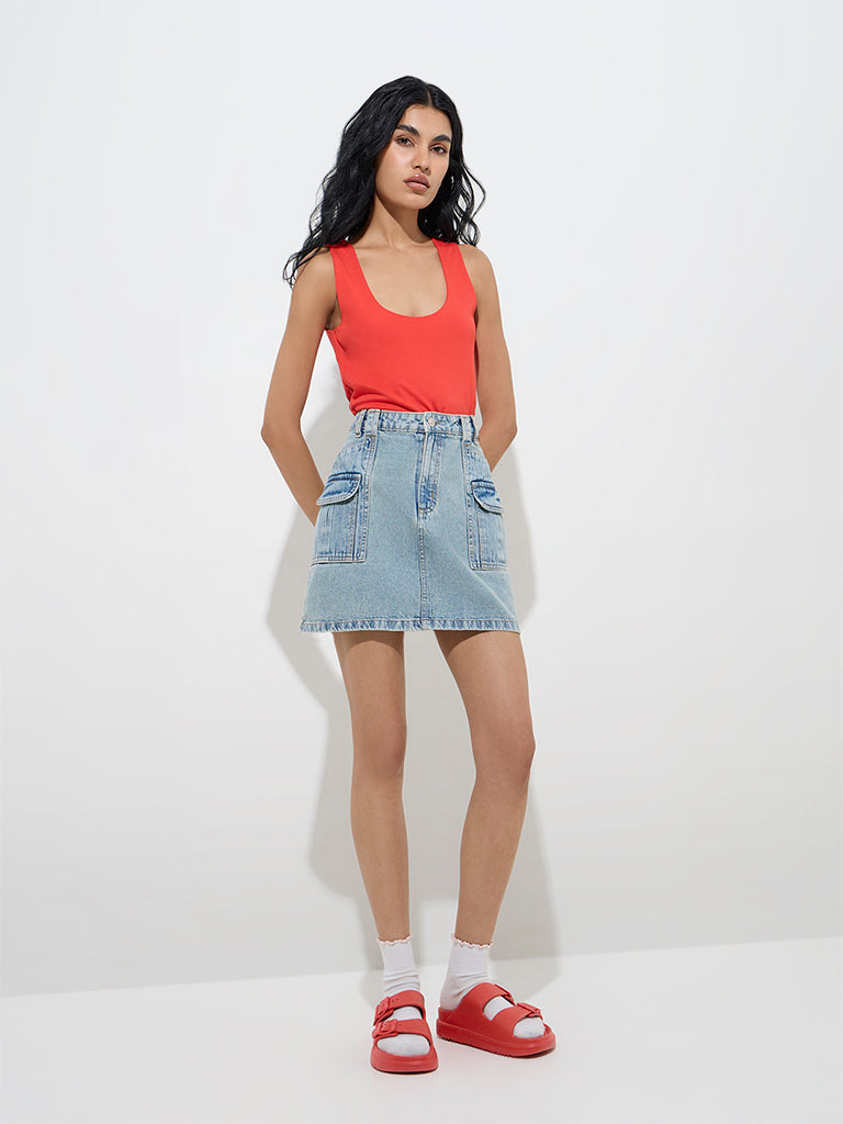 Nuon Blue Washed High-Rise Denim Skirt