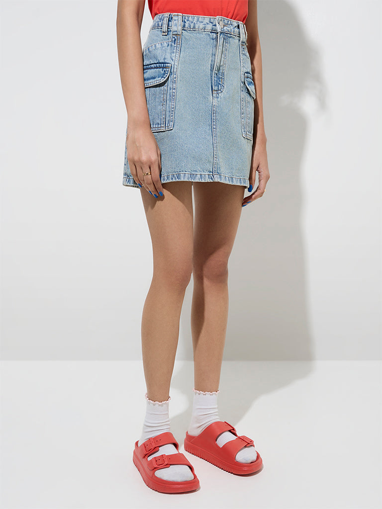 Nuon Blue Washed High-Rise Denim Skirt