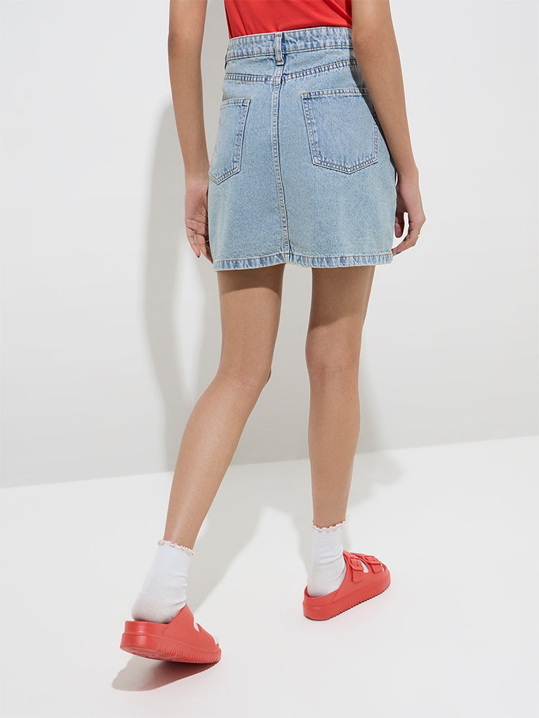 Nuon Blue Washed High-Rise Denim Skirt