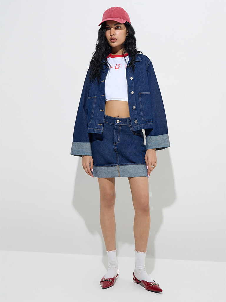 Nuon Dark Blue High-Rise Denim Skirt