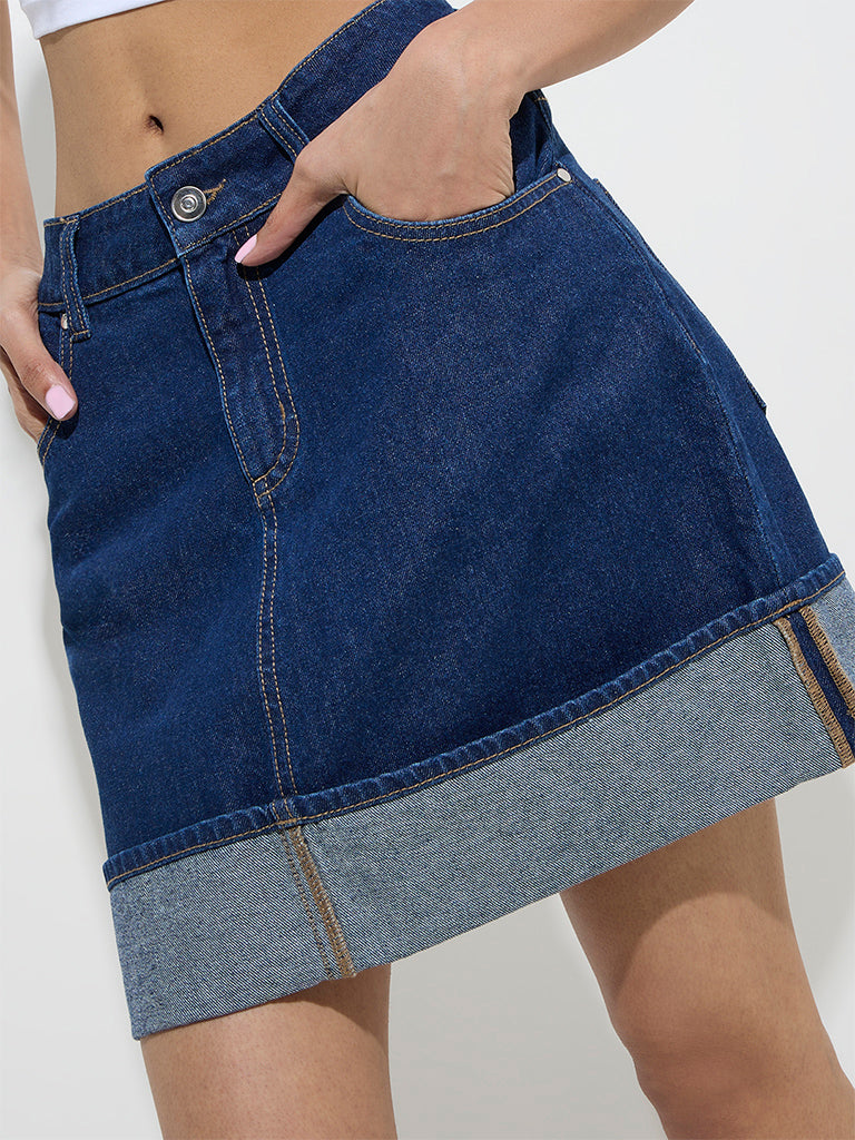 Nuon Dark Blue High-Rise Denim Skirt