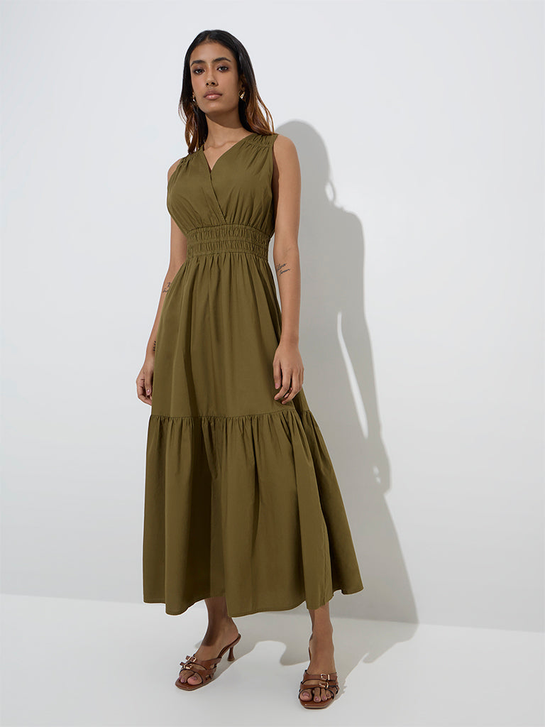 LOV Olive Cotton Tiered Dress