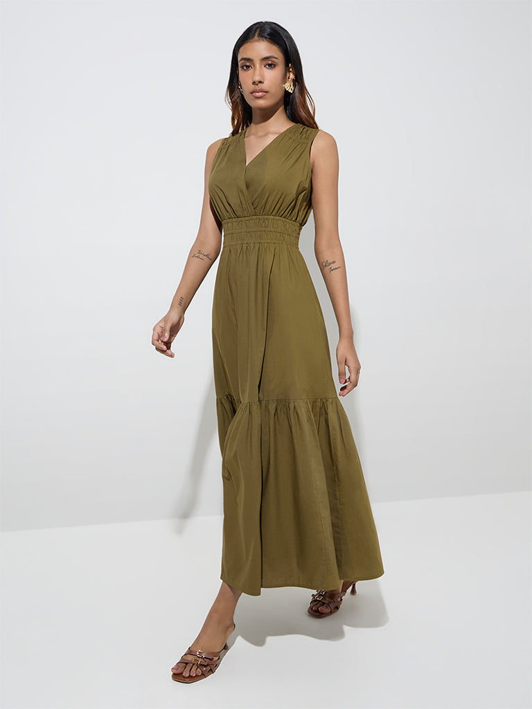 LOV Olive Cotton Tiered Dress