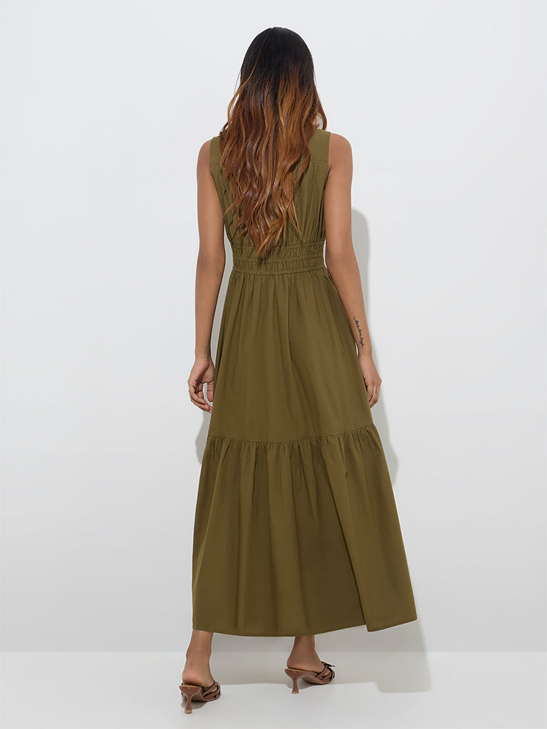 LOV Olive Cotton Tiered Dress