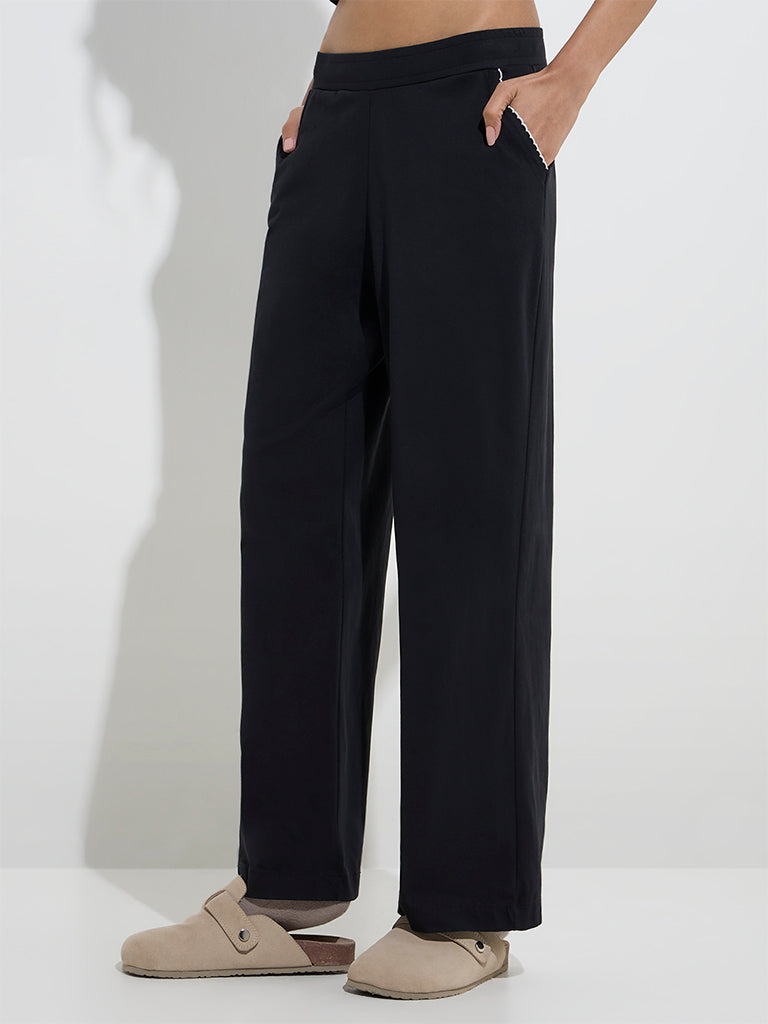 Superstar Black Solid High-Rise Cotton-Blend Lounge Pants