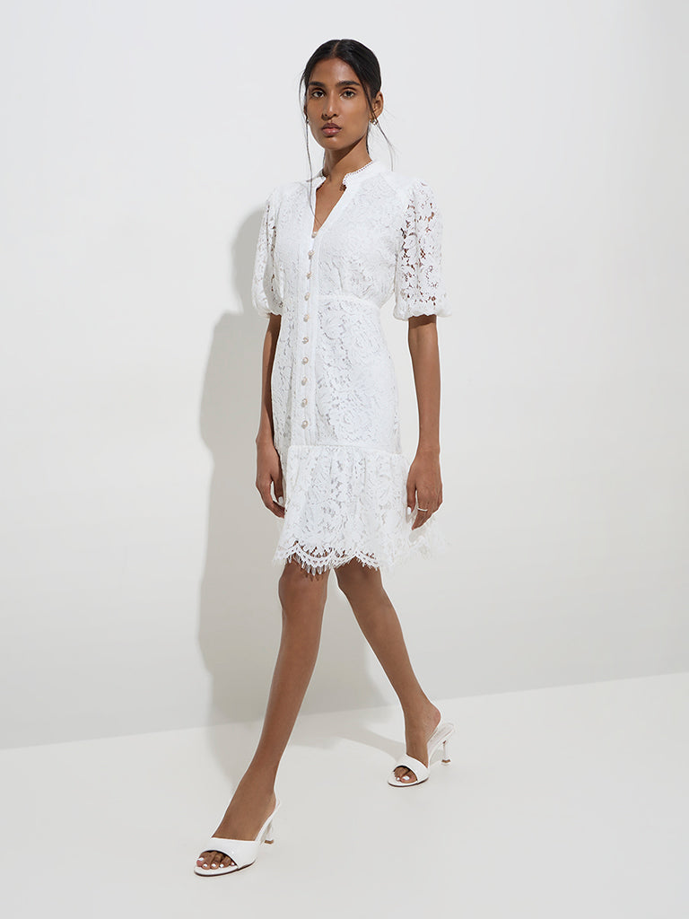 Wardrobe White Lace-Detailed Tiered Dress