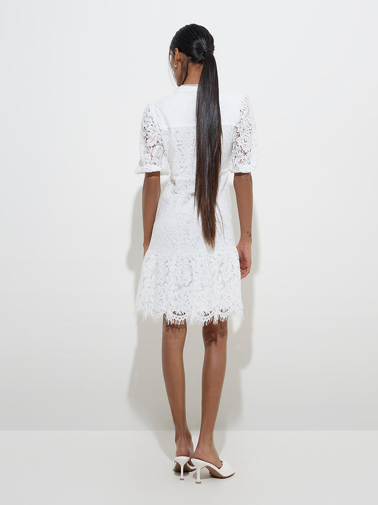 Wardrobe White Lace-Detailed Tiered Dress